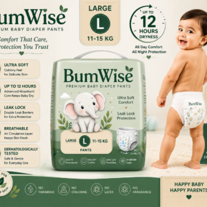 BumWise Premium Baby Diaper Pants – Large (L) Size | 11-15 KG